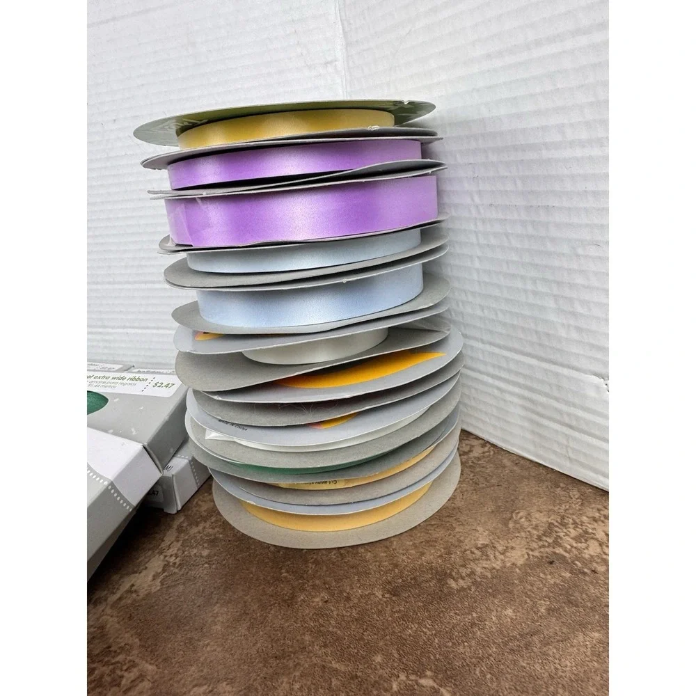 Lot Of 21 Vintage Ribbon Spools Various Lengths Brands, Christmas Decor some New